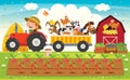 Funny Little Farmer Riding Tractor Royalty Free Stock Photo