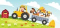 Funny Little Farmer Riding Tractor Royalty Free Stock Photo