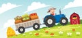 Funny Little Farmer Riding Tractor Royalty Free Stock Photo