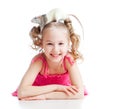 Funny little girl child with pet rat on her head Royalty Free Stock Photo