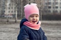 Funny little girl child showing front teeth with big smile Royalty Free Stock Photo