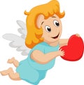 Funny little girl cupid holding red heart Royalty Free Stock Photo