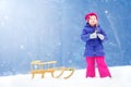 Funny little girl having fun with a sleight in beautiful winter park Royalty Free Stock Photo