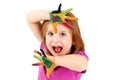 Funny little girl playing with water colors Royalty Free Stock Photo