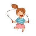 Funny Little Girl with Ponytail in Kindergarden Skipping Rope Vector Illustration Royalty Free Stock Photo