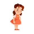 Funny Little Girl in Red Dress Expressing Emotion of Guilt Vector Illustration