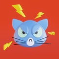 Funny little kawaii cartoon angry kitty emoji 3d render