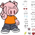 Funny little kid pig expressions set