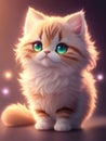 Funny little kitten, cute small fluffy kitten with big eyes illustration. Generative Ai