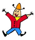 Funny little man, joyful, positive, jumping. Hand drawing, pixel art. Cartoon and sketch. Royalty Free Stock Photo