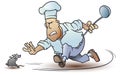 Funny little men. Cook runs after mouse. Chef and rat Royalty Free Stock Photo