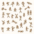 Funny little men sketch figures in different poses, stickman drawn doodle