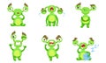 Funny Little Monster with Different Emotions Set, Green Mutant Cartoon Character Vector Illustration Royalty Free Stock Photo