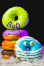 Funny little monster donut for halloween bright colors Royalty Free Stock Photo