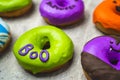 Funny little monster donut for halloween bright colors Royalty Free Stock Photo