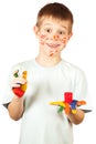 Little painter with tin of paint Royalty Free Stock Photo