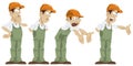 Funny little people. Cheerful builders. Illustration for internet and mobile website