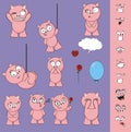 Funny little pig cartoon expressions collection Royalty Free Stock Photo