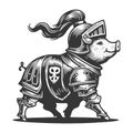 Funny little pig in knights armor sketch raster