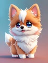 Funny little puppy, cute small fluffy dog with big eyes, cartoon anime style illustration. Generative Ai