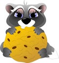 Funny little raccoon eats oatmeal cookies