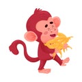 Funny Little Red Monkey Going With Bananas In Both Hands Vector Illustration Cartoon Character Royalty Free Stock Photo