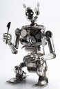 Funny little robot created from kitchen tools. Generative AI Royalty Free Stock Photo