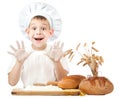 Funny little scullion is kneading dough Royalty Free Stock Photo