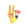 Funny llama character waving its hoof saying Yo, cute alpaca animal cartoon vector Illustration