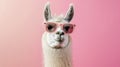 Funny llama wearing sunglasses with a soft color background. Lama glama. AI Generative Royalty Free Stock Photo