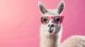 Funny llama wearing sunglasses with a soft color background. Lama glama. AI Generative Royalty Free Stock Photo