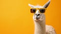 Funny llama wearing sunglasses with a soft color background. Lama glama. AI Generative Royalty Free Stock Photo