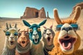 Funny llamas in the desert Royalty Free Stock Photo