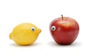 Funny lmon and apple with eyes