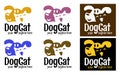 Funny logo from the combined muzzles of a cat and a dog. Pet store icon. Veterinarian clinic sign. Pet Supplies, Pet Food, and Pet