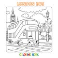 Funny London double decker bus. Coloring book