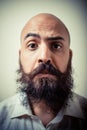 Funny long beard and mustache man with white shirt Royalty Free Stock Photo