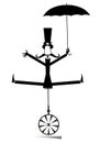 Equilibrist mustache man on the unicycle with an umbrella illustration