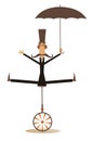 Equilibrist mustache man with umbrella rides on the unicycle illustration