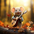 Funny looking mouse playing guitar in a garden