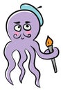 Funny-looking octopus emoji disguised as an artist vector or color illustration