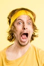 Funny man portrait real people high definition yellow background