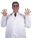 Funny Mad Scientist Crazy Doctor Isolated on White Royalty Free Stock Photo