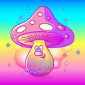 Funny magic mushroom fly agaric. Vivid psychedelic hallucinations. Vector