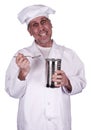 Funny Male Cook Chef Eating From Tin Can Isolated