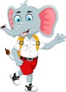 Funny male elephant cartoon go to school