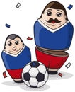 Male Matryoshka Dolls like Soccer Players and Ball, Vector Illustration