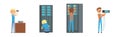 Funny Male Sysadmin Character Work with Server Vector Set