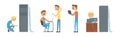 Funny Male Sysadmin Character Work with Server Vector Set