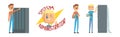 Funny Male Sysadmin Character Work with Server Vector Set